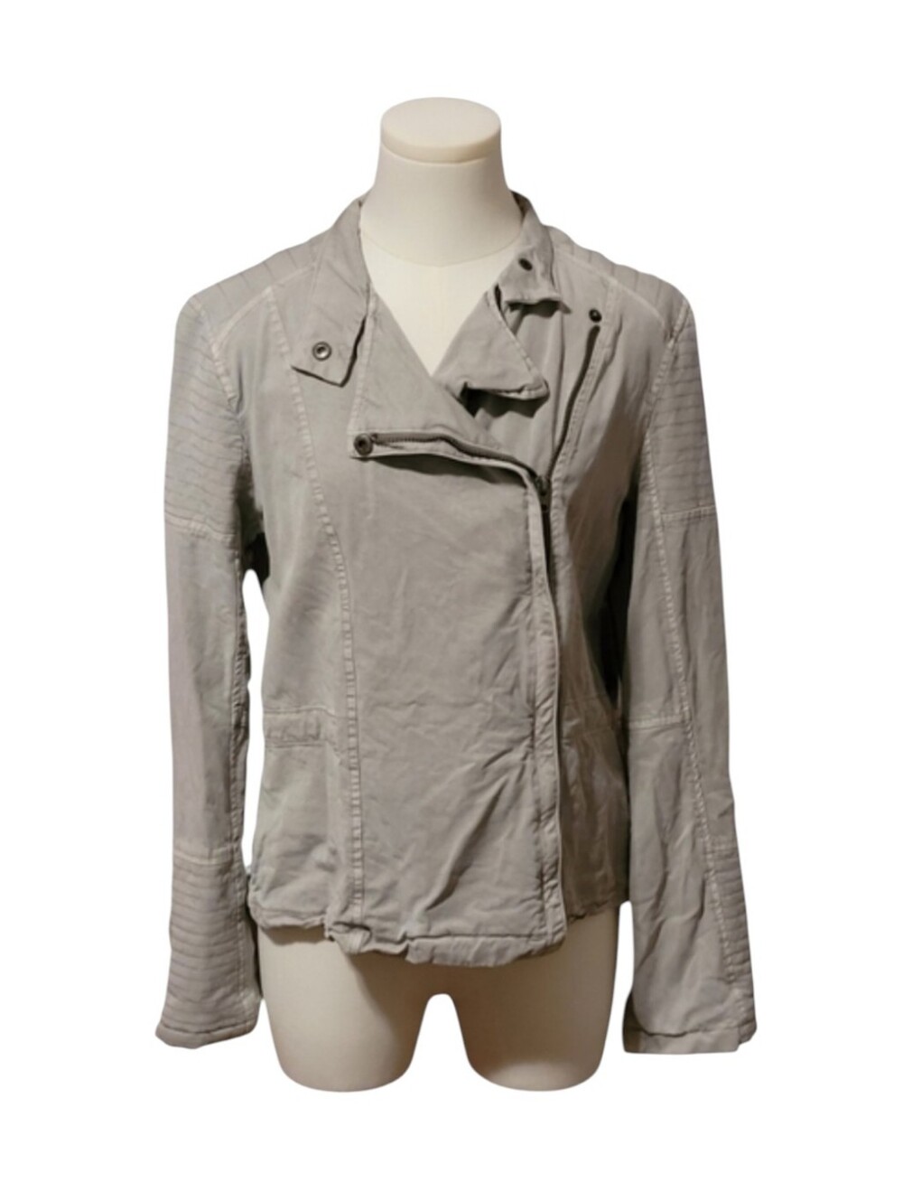 Lucky Brand Live In Love Gray Padded Bomber Jacket Size Medium Vintage